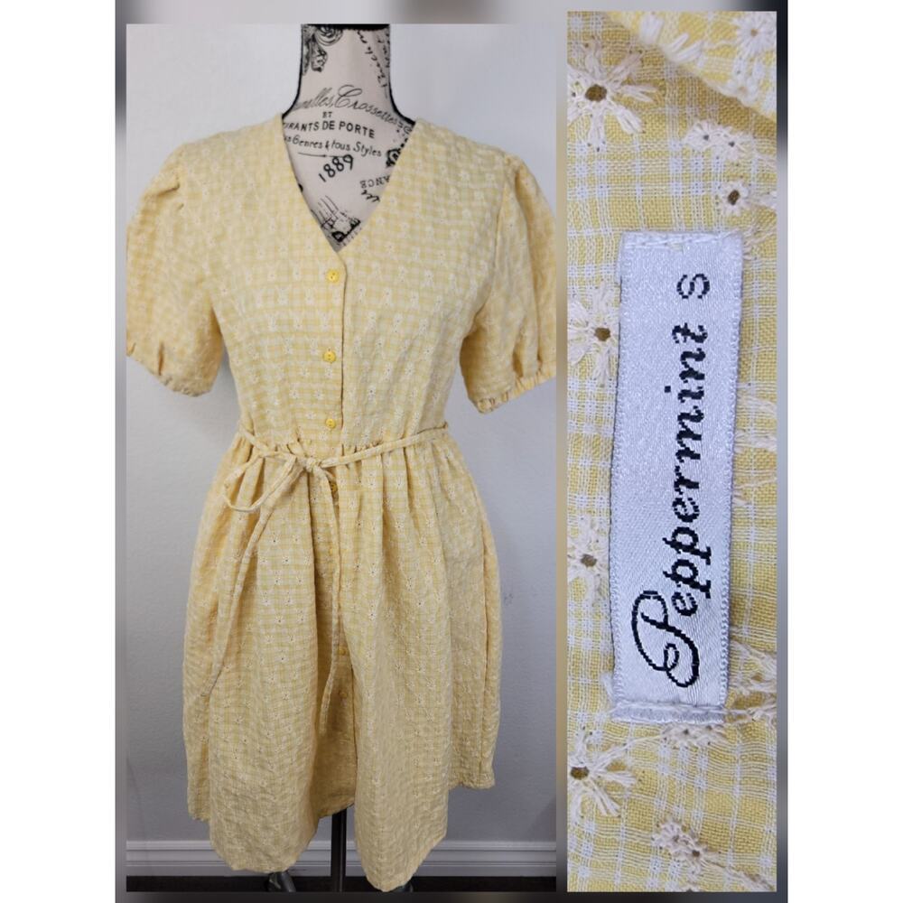 Peppermint Dress S Ditzy Floral Picnic Plaid Cottage Prairie Seersucker Yellow